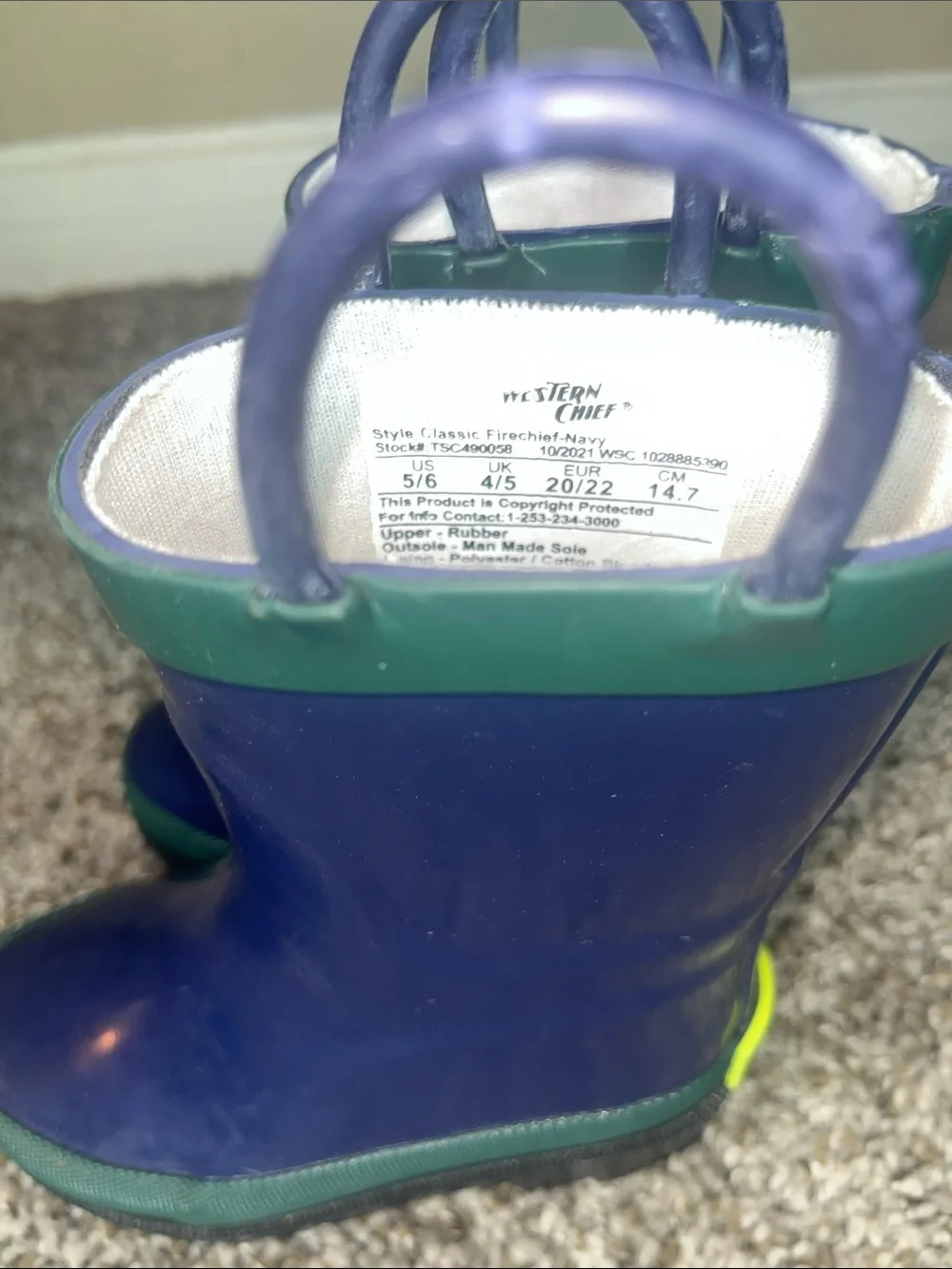 Western Chief Navy and Green Toddler Rain Boots with Pull Handles